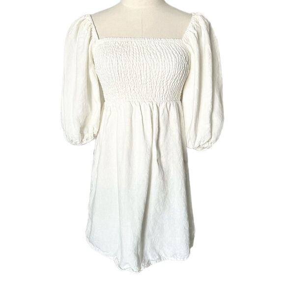 Tuckernuck Annie Smocked Mini Linen Dress in White Size XS - Picture 1 of 5